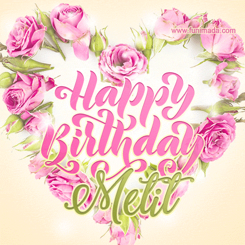 Pink rose heart shaped bouquet - Happy Birthday Card for Metit