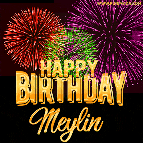 Wishing You A Happy Birthday, Meylin! Best fireworks GIF animated greeting card.