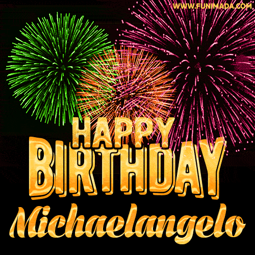 Wishing You A Happy Birthday, Michaelangelo! Best fireworks GIF animated greeting card.