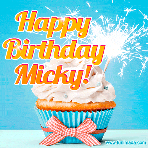 Happy Birthday, Micky! Elegant cupcake with a sparkler.