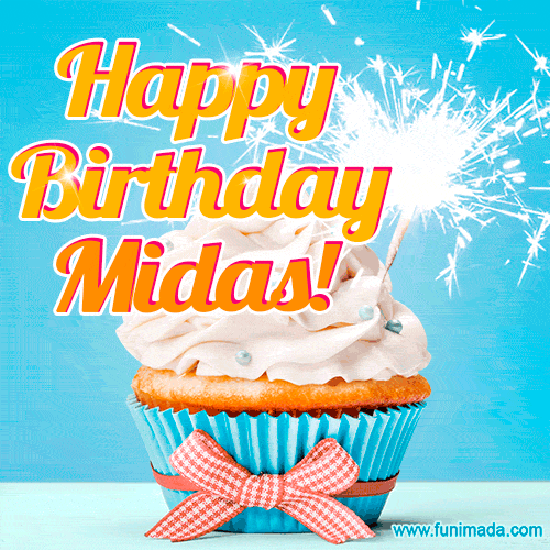 Happy Birthday, Midas! Elegant cupcake with a sparkler.