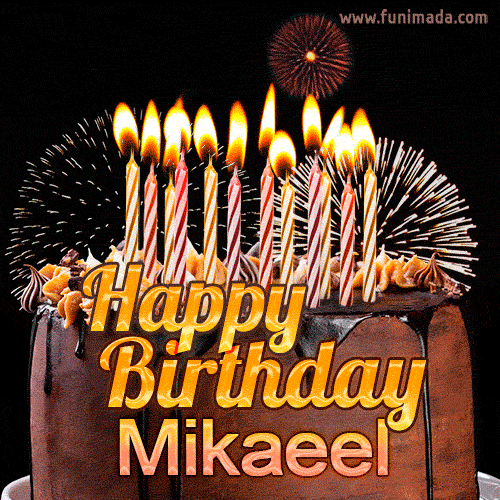 Chocolate Happy Birthday Cake for Mikaeel (GIF)