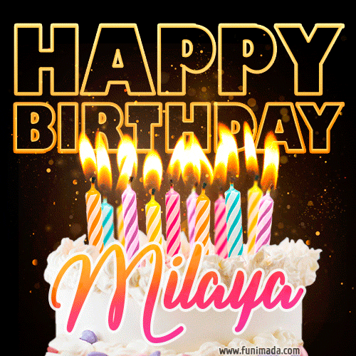 Milaya - Animated Happy Birthday Cake GIF Image for WhatsApp