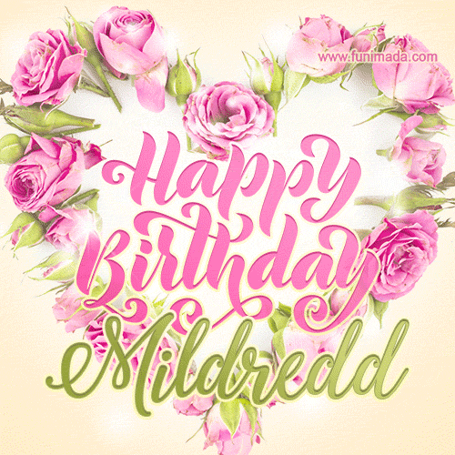 Pink rose heart shaped bouquet - Happy Birthday Card for Mildredd