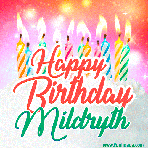 Happy Birthday GIF for Mildryth with Birthday Cake and Lit Candles