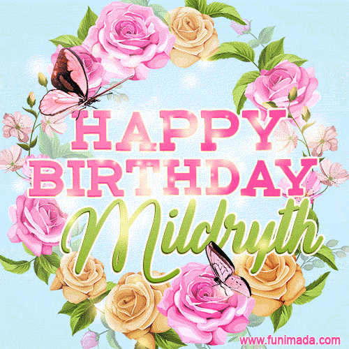 Beautiful Birthday Flowers Card for Mildryth with Glitter Animated Butterflies