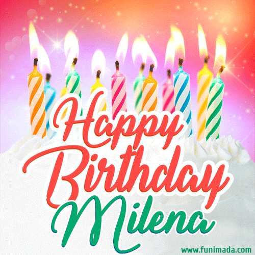 Happy Birthday GIF for Milena with Birthday Cake and Lit Candles