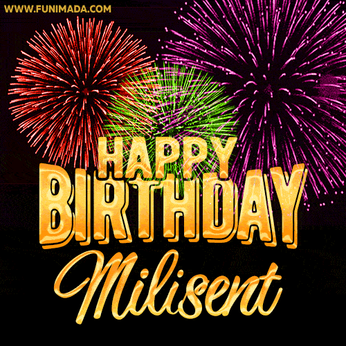 Wishing You A Happy Birthday, Milisent! Best fireworks GIF animated greeting card.