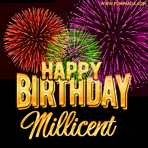 Wishing You A Happy Birthday, Millicent! Best fireworks GIF animated greeting card.