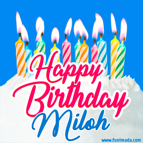 Happy Birthday GIF for Miloh with Birthday Cake and Lit Candles