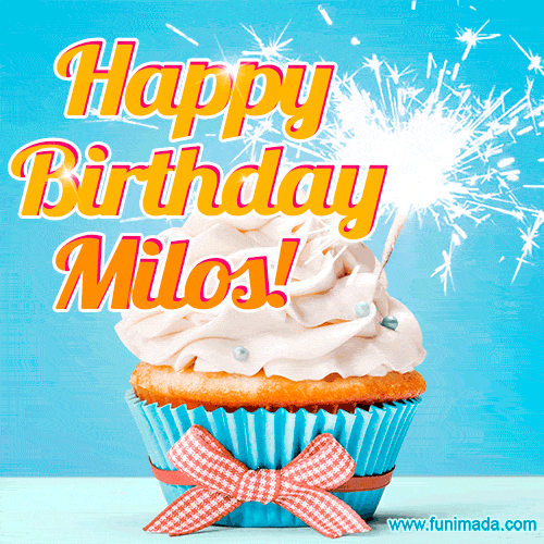 Happy Birthday, Milos! Elegant cupcake with a sparkler.