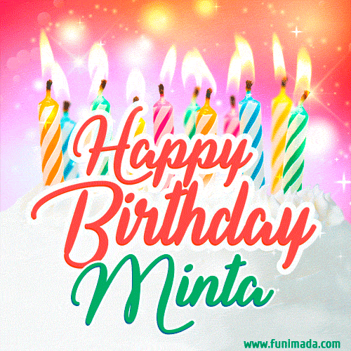 Happy Birthday GIF for Minta with Birthday Cake and Lit Candles