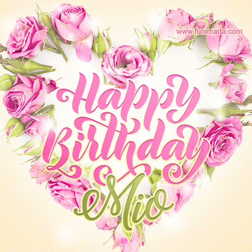 Pink rose heart shaped bouquet - Happy Birthday Card for Mio