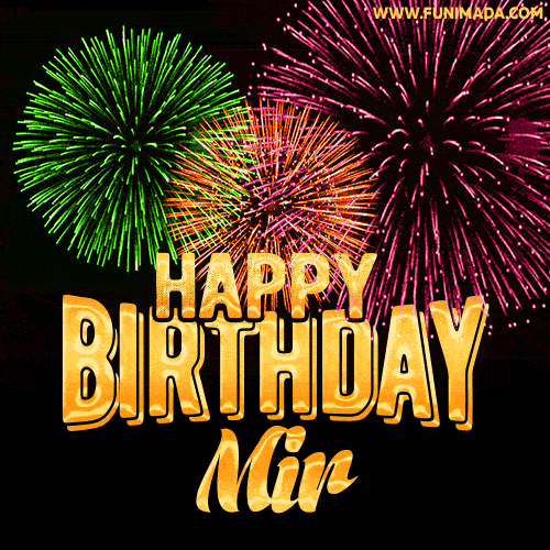 Wishing You A Happy Birthday, Mir! Best fireworks GIF animated greeting card.