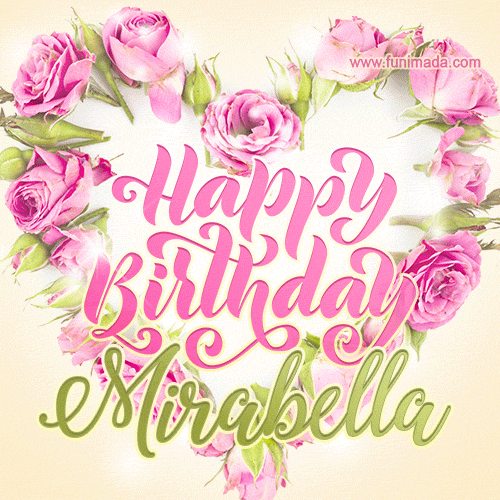 Pink rose heart shaped bouquet - Happy Birthday Card for Mirabella