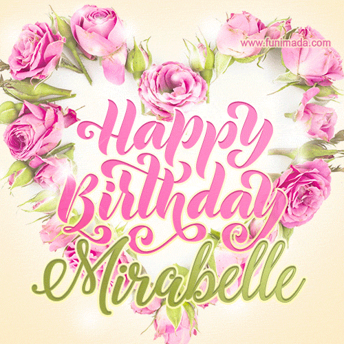Pink rose heart shaped bouquet - Happy Birthday Card for Mirabelle