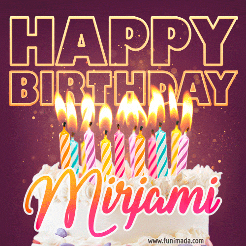 Mirjami - Animated Happy Birthday Cake GIF Image for WhatsApp