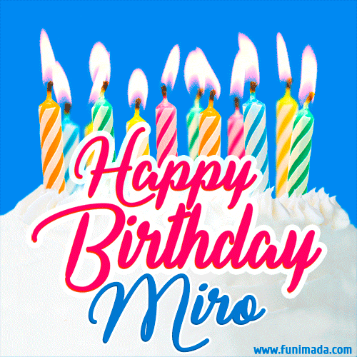Happy Birthday GIF for Miro with Birthday Cake and Lit Candles