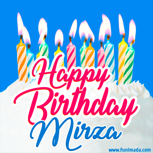 Happy Birthday GIF for Mirza with Birthday Cake and Lit Candles