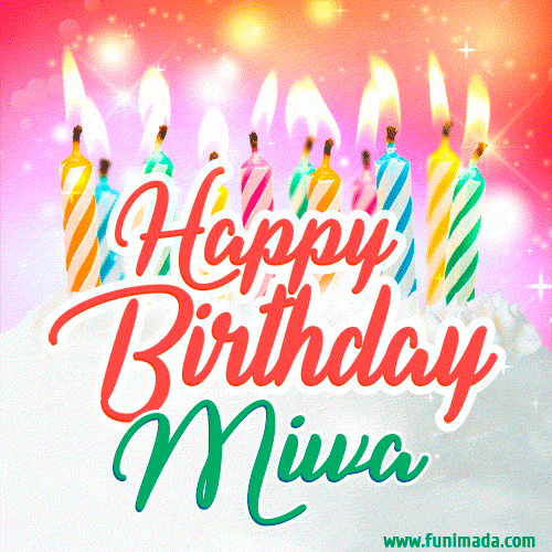 Happy Birthday GIF for Miwa with Birthday Cake and Lit Candles