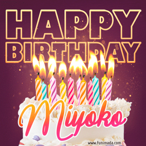 Miyoko - Animated Happy Birthday Cake GIF Image for WhatsApp