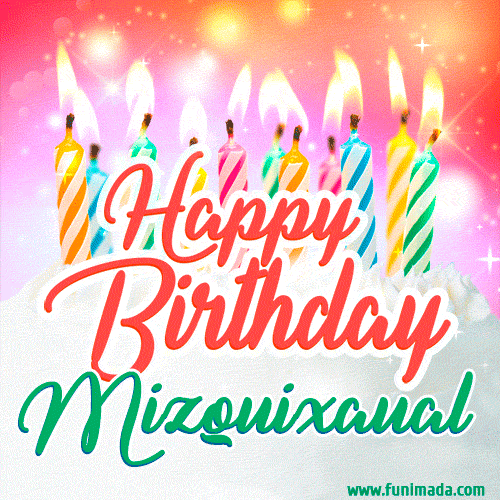 Happy Birthday GIF for Mizquixaual with Birthday Cake and Lit Candles