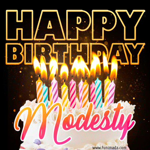 Modesty - Animated Happy Birthday Cake GIF Image for WhatsApp