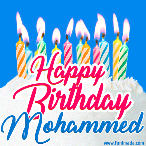 Happy Birthday GIF for Mohammed with Birthday Cake and Lit Candles