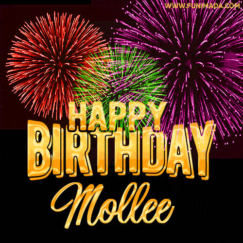 Wishing You A Happy Birthday, Mollee! Best fireworks GIF animated greeting card.