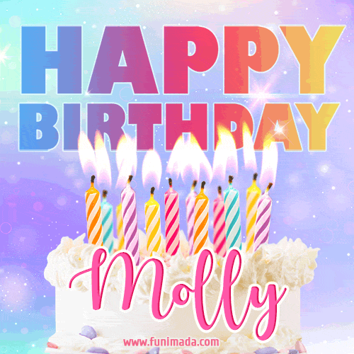 Animated Happy Birthday Cake with Name Molly and Burning Candles