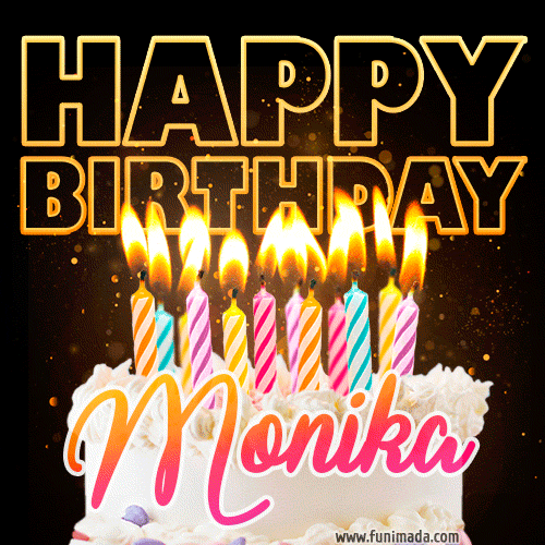 Monika - Animated Happy Birthday Cake GIF Image for WhatsApp