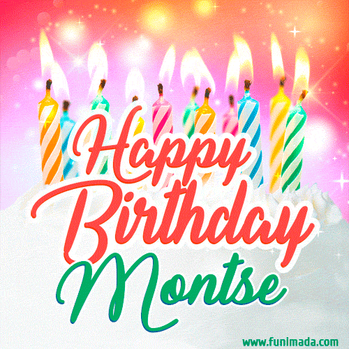 Happy Birthday GIF for Montse with Birthday Cake and Lit Candles
