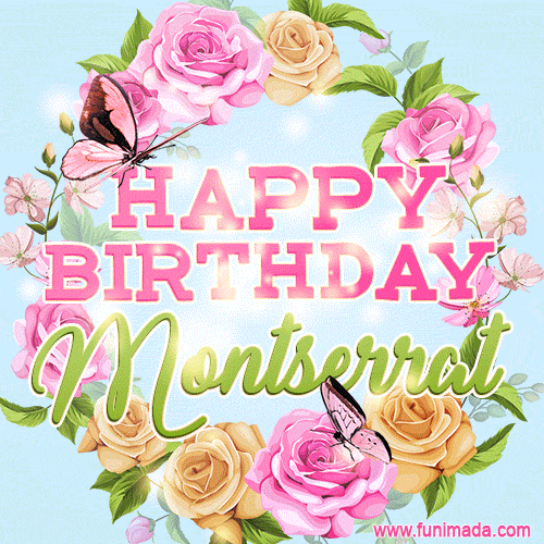 Beautiful Birthday Flowers Card for Montserrat with Animated Butterflies
