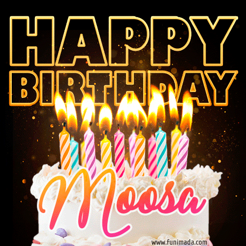 Moosa - Animated Happy Birthday Cake GIF for WhatsApp
