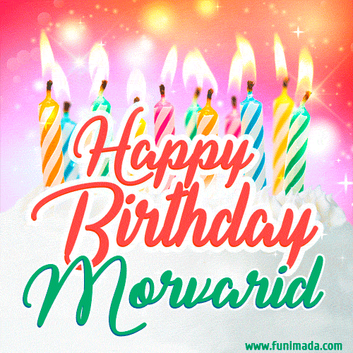 Happy Birthday GIF for Morvarid with Birthday Cake and Lit Candles