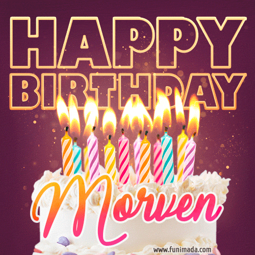 Morven - Animated Happy Birthday Cake GIF Image for WhatsApp