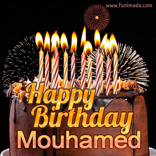 Chocolate Happy Birthday Cake for Mouhamed (GIF)