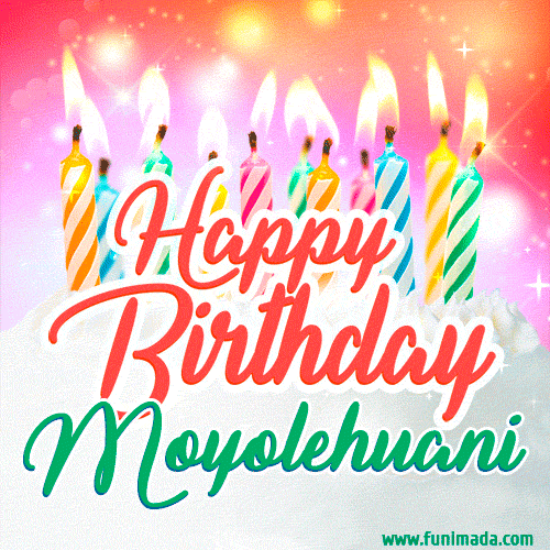 Happy Birthday GIF for Moyolehuani with Birthday Cake and Lit Candles