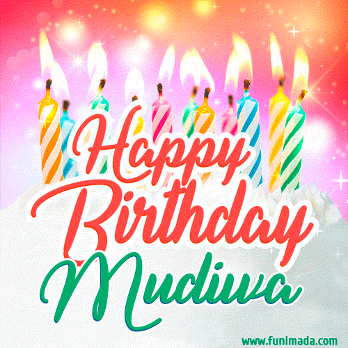 Happy Birthday GIF for Mudiwa with Birthday Cake and Lit Candles