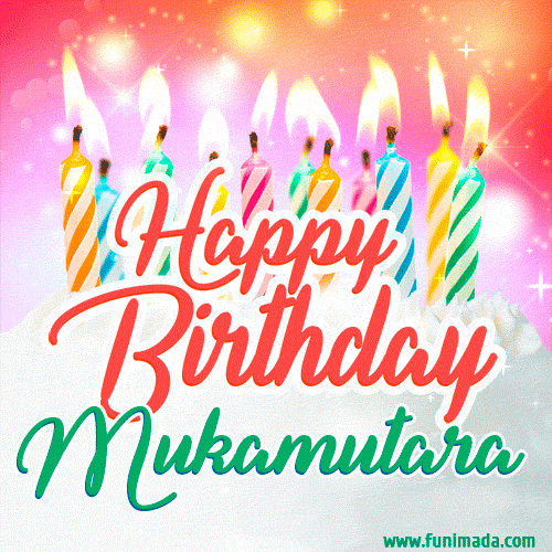 Happy Birthday GIF for Mukamutara with Birthday Cake and Lit Candles