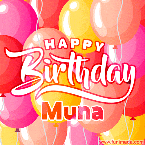 Happy Birthday Muna - Colorful Animated Floating Balloons Birthday Card