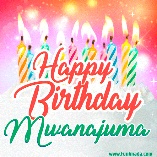 Happy Birthday GIF for Mwanajuma with Birthday Cake and Lit Candles