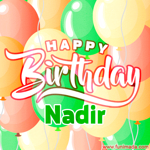 Happy Birthday Image for Nadir. Colorful Birthday Balloons GIF Animation.