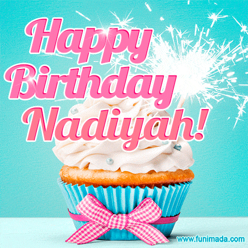 Happy Birthday Nadiyah! Elegang Sparkling Cupcake GIF Image.