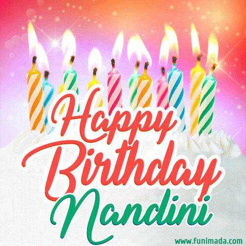 Happy Birthday GIF for Nandini with Birthday Cake and Lit Candles