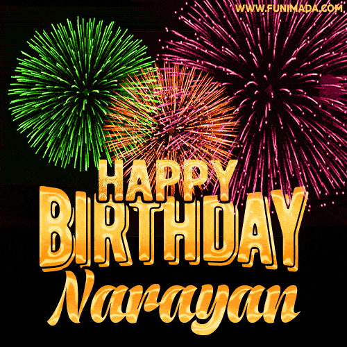 Wishing You A Happy Birthday, Narayan! Best fireworks GIF animated greeting card.