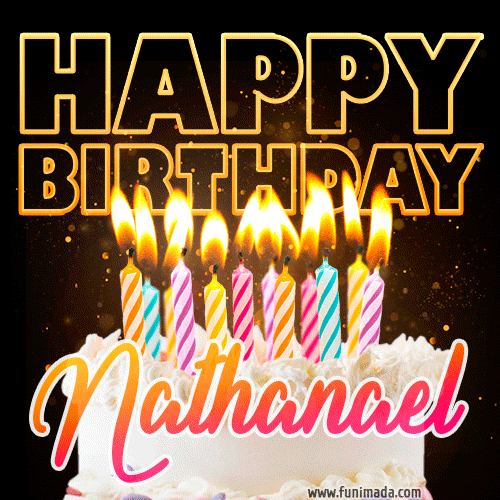 Nathanael - Animated Happy Birthday Cake GIF for WhatsApp