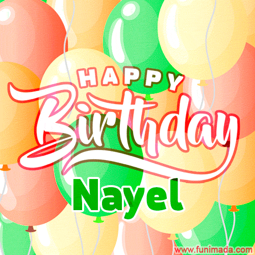 Happy Birthday Image for Nayel. Colorful Birthday Balloons GIF Animation.