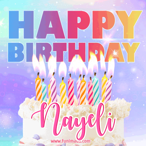 Animated Happy Birthday Cake with Name Nayeli and Burning Candles