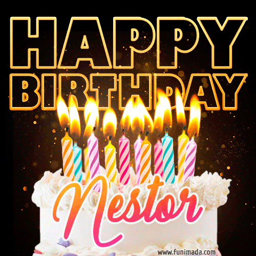 Nestor - Animated Happy Birthday Cake GIF for WhatsApp